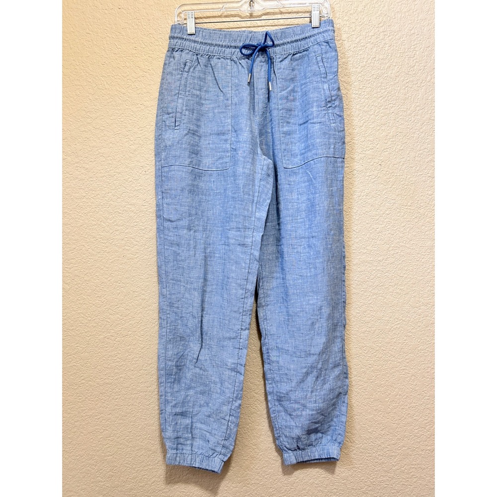 Athleta 4 Linen Jogger Pants Blue Casual Beach Coastal Summer 100% Linen